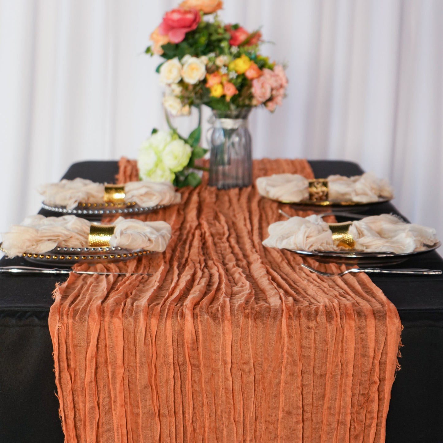 Cheesecloth Table Runner with Crinkled Gauze Fabric