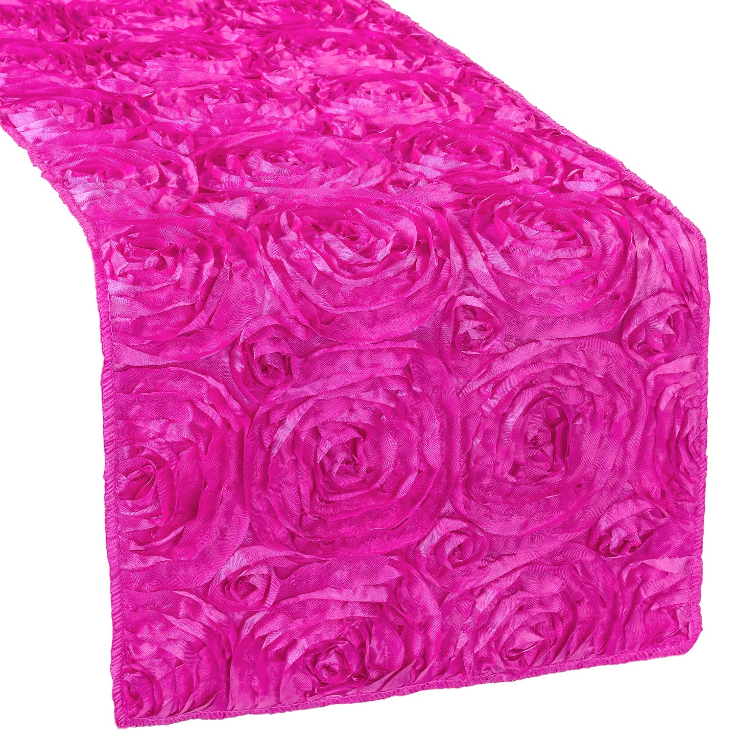 Satin table runner with rosette pattern