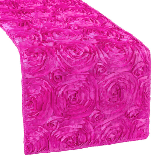 Satin table runner with rosette pattern