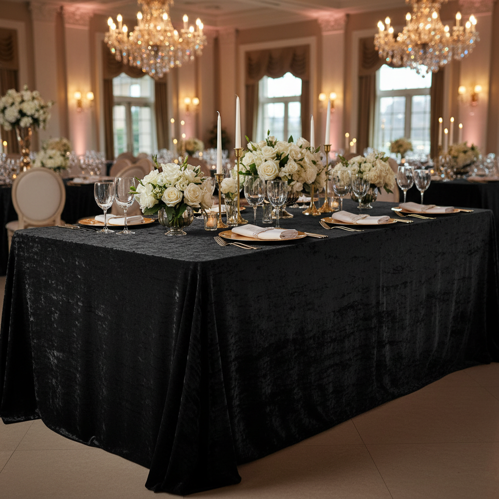 Rectangular Velvet Tablecloth with Full Floor Length Drop