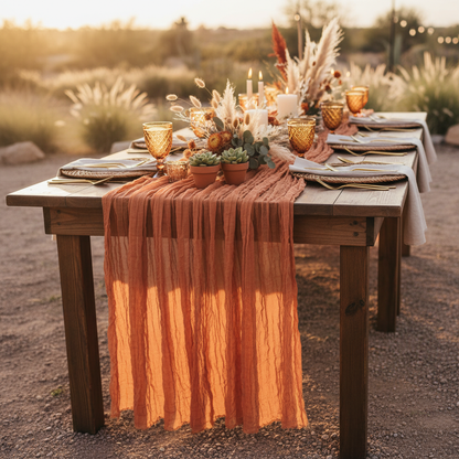 Cheesecloth Table Runner with Crinkled Gauze Fabric