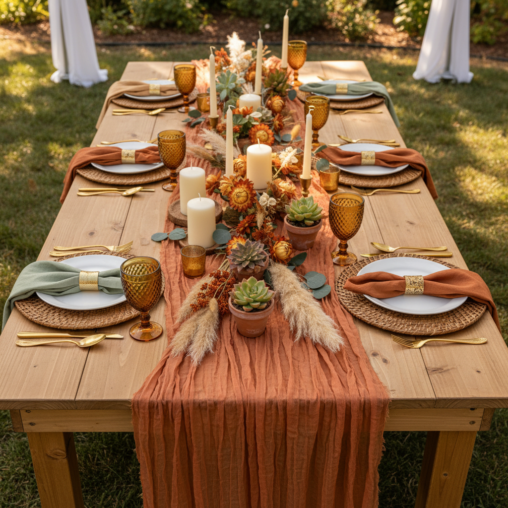Cheesecloth Table Runner with Crinkled Gauze Fabric