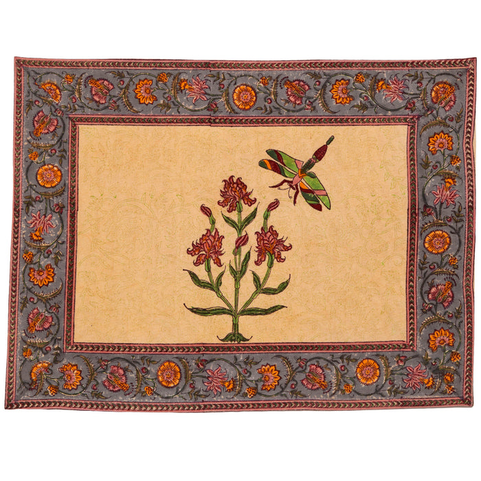 Dragonfly Floral Placemat - Mustard Yellow (Set of Two)