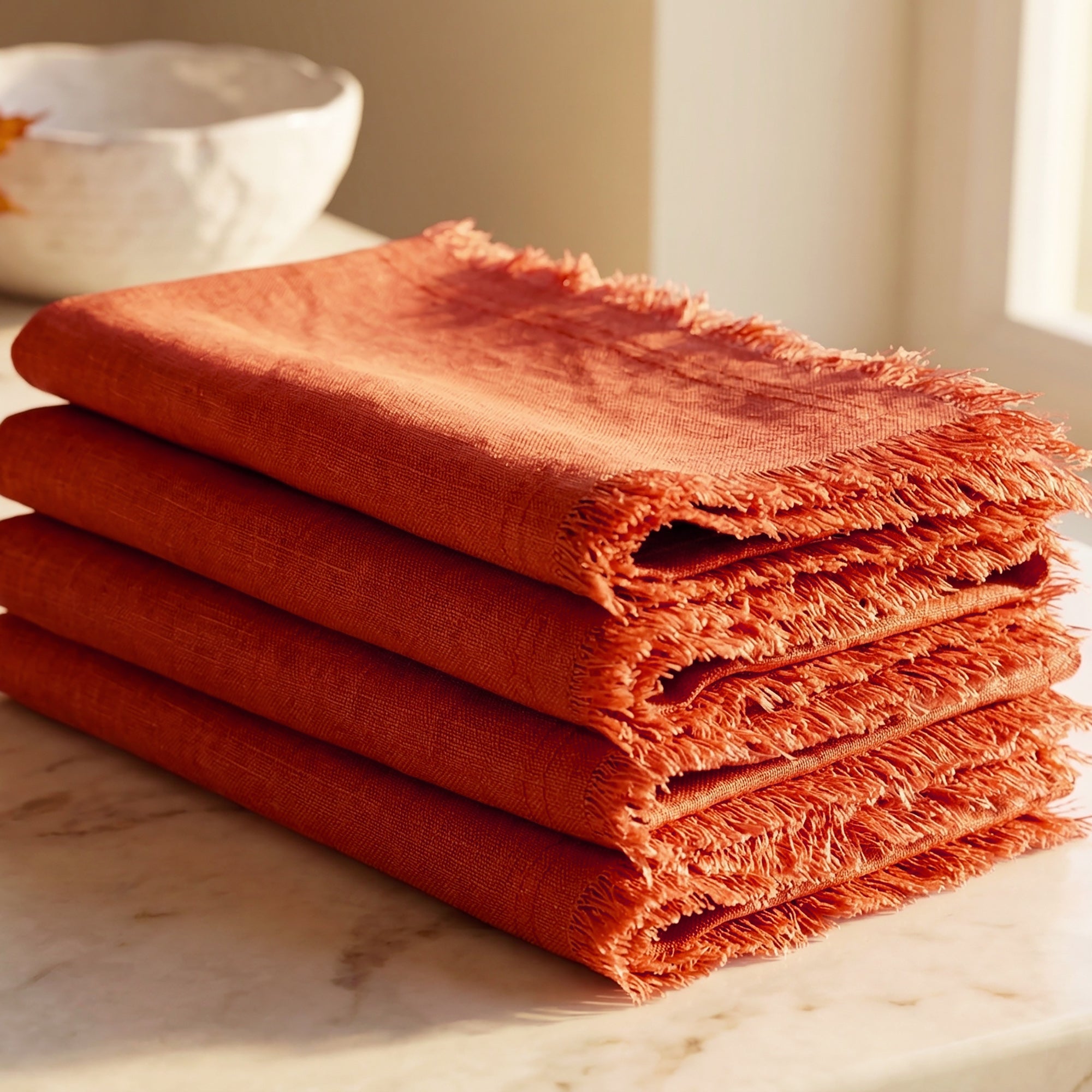 Fringed Linen Napkins with Raw Edge Natural Fabric Design - Image 6