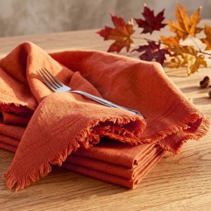 Alternative view of Fringed Linen Napkins with Raw Edge Natural Fabric Design