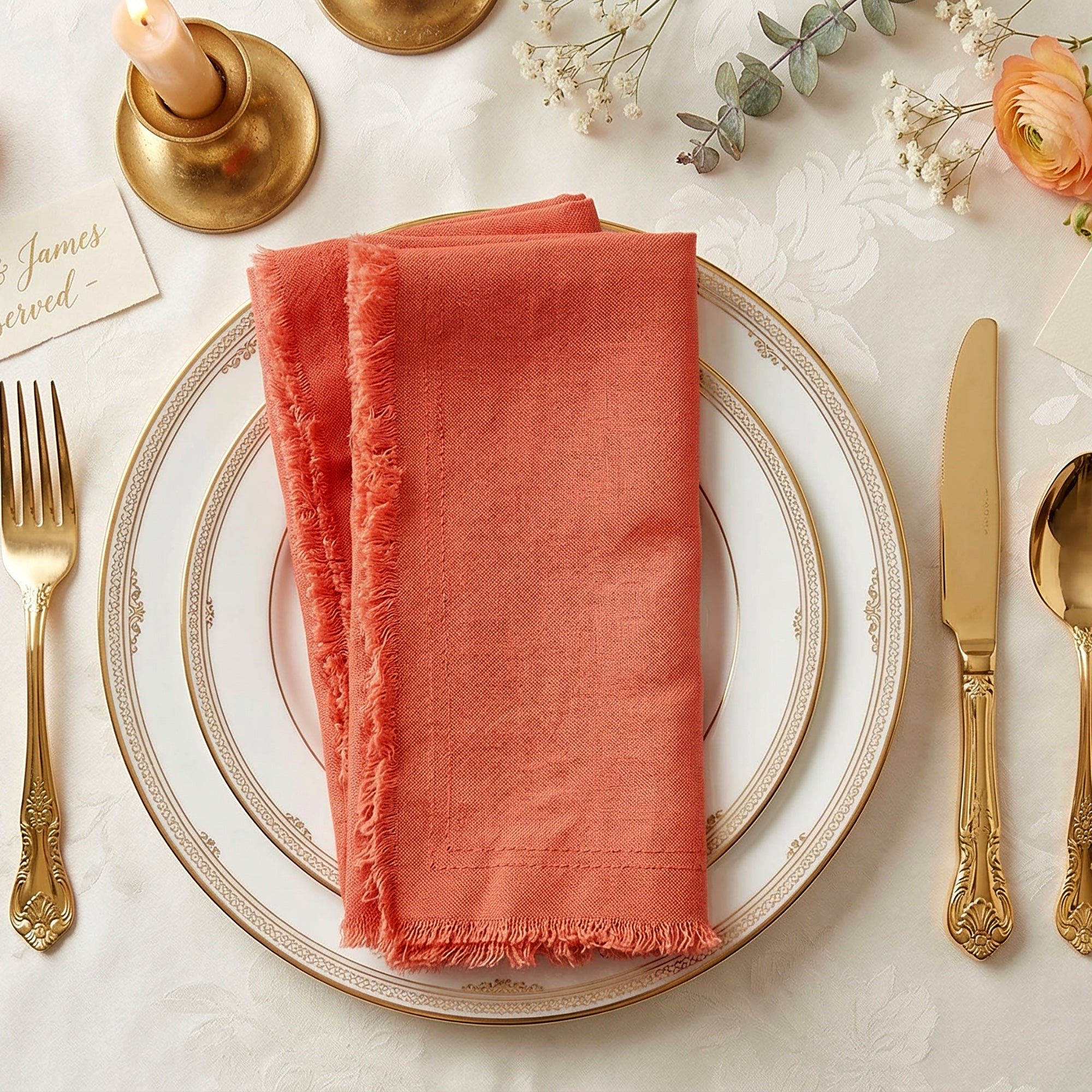 Fringed Linen Napkins with Raw Edge Natural Fabric Design