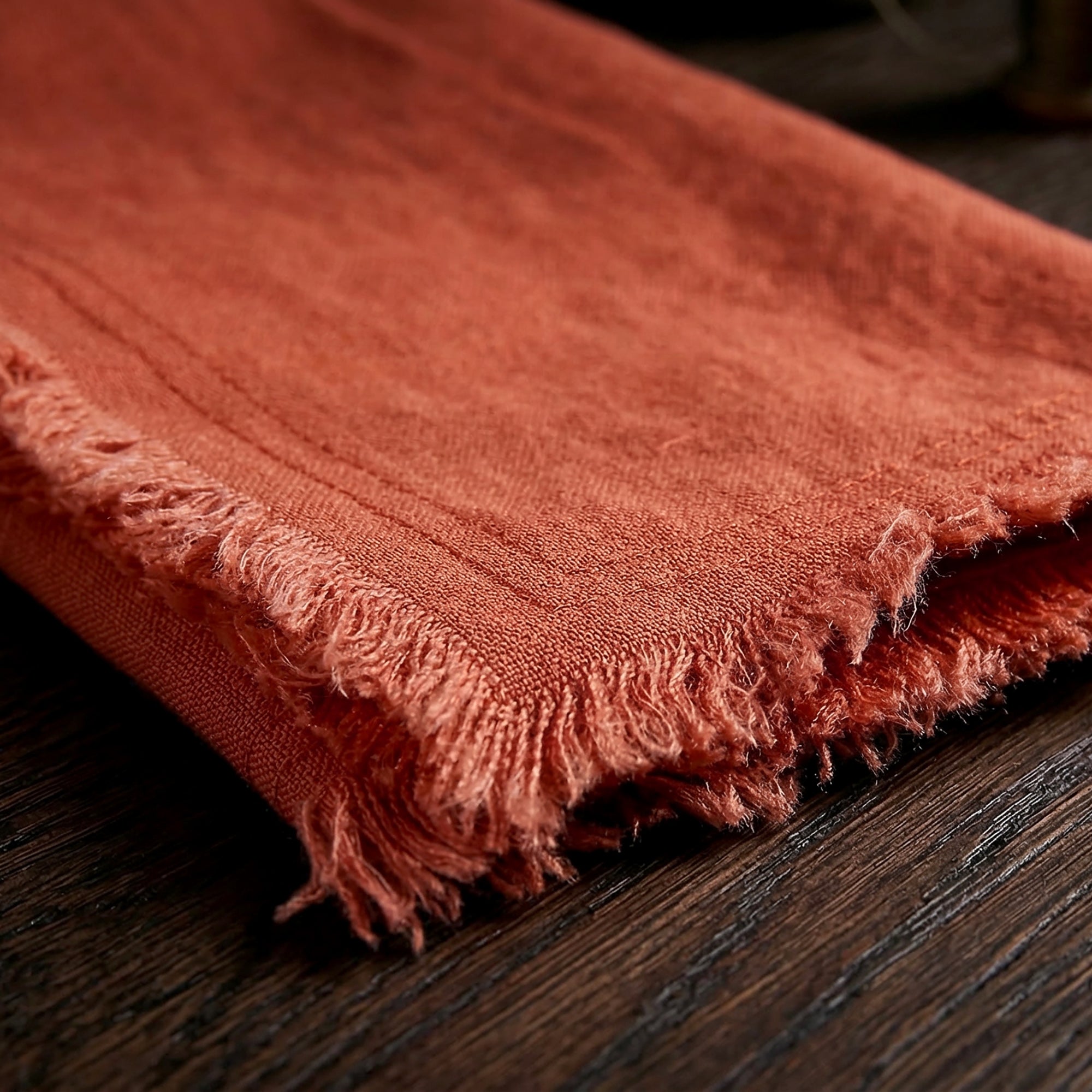Fringed Linen Napkins with Raw Edge Natural Fabric Design - Image 5