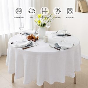 Alternative view of Round Linen Tablecloth Made from Pure Linen Fabric