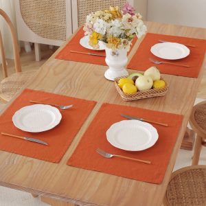 Linen Placemats Set with Natural Fabric and Table Protection