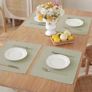 Linen Placemats Set with Natural Fabric and Table Protection