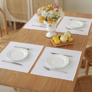 Linen Placemats Set with Natural Fabric and Table Protection